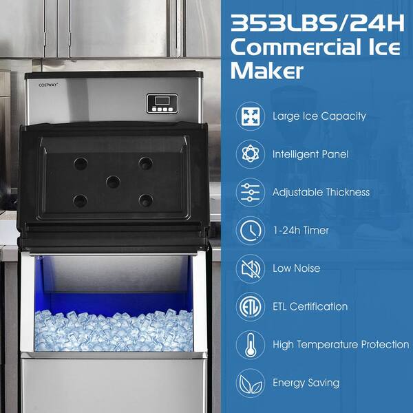 Costway 23 in. 353LBS/24H Freestanding Split Commercial Ice Maker Ice  Machine w/198 LBS Storage Bin in Black FP10036US-SL+ - The Home Depot