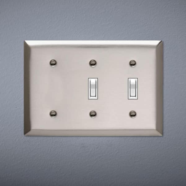 Pass & Seymour 302/304 S/S 3 Gang 2 Toggle 1 Strap Mount Blank Wall Plate, Stainless Steel (1-Pack)