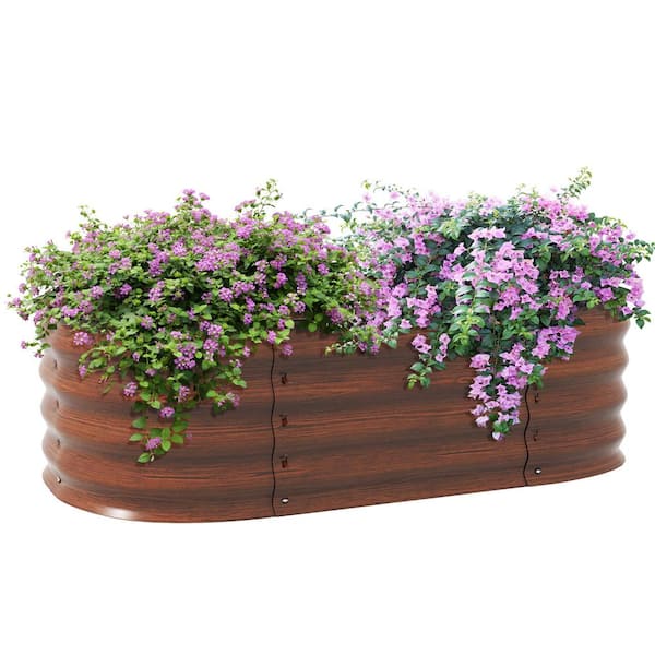 Oyezvary 41.25 in. x 24.50 in. x 11.75 in. Brown Steel Raised Garden Bed with Safety Edging for Flowers, Herbs and Vegetables