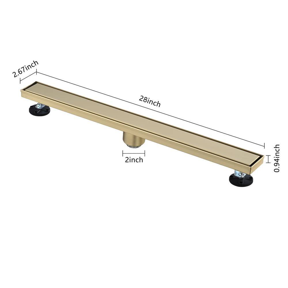 28-Inch Brushed Gold Stainless Steel Linear Shower Drain