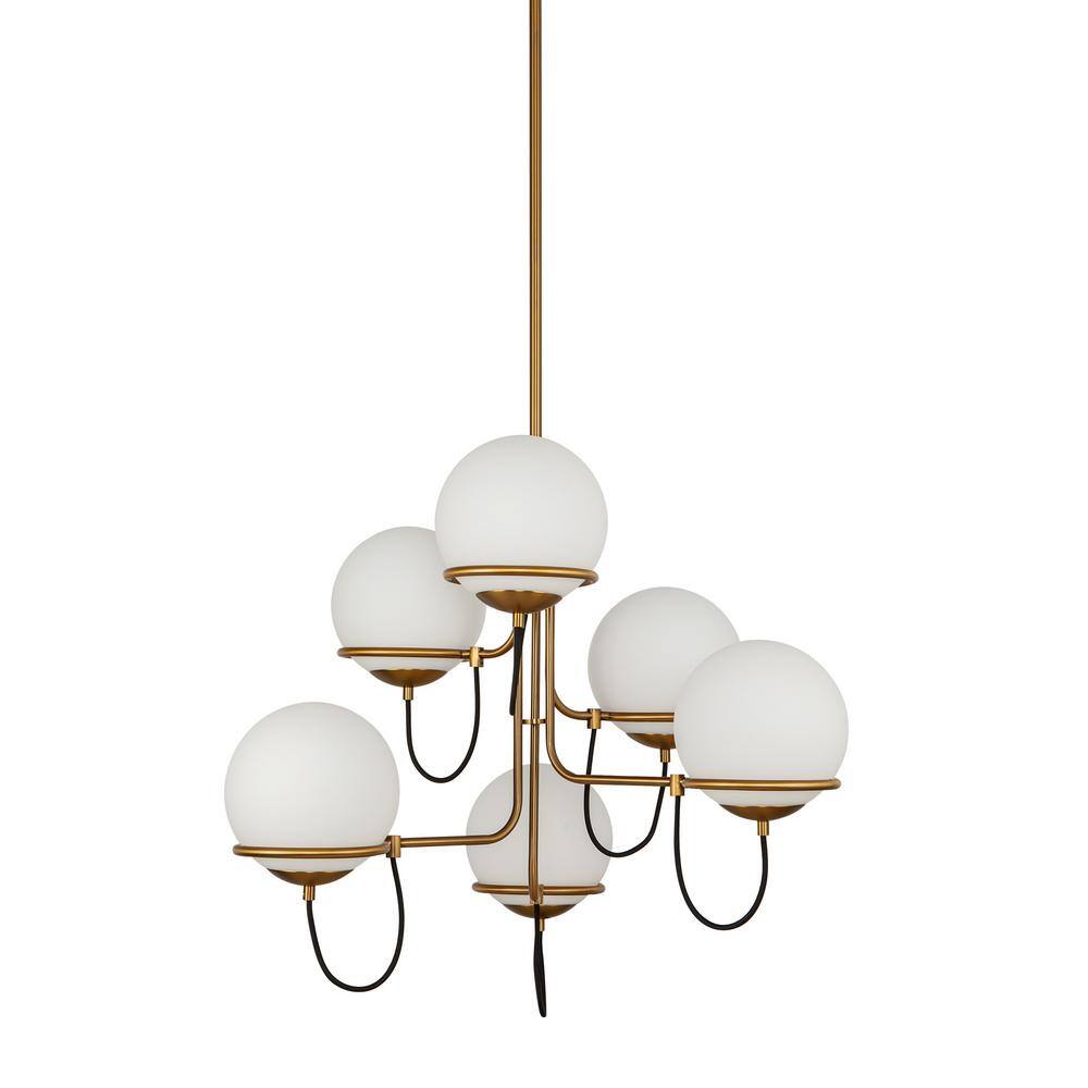 Alba 6-Light Aged Brass and Opal Glass Chandelier