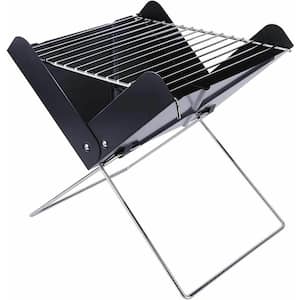 12 in. Portable Folding Notebook Shape Steel Charcoal Barbecue Grill in Black