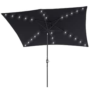 Black 10x6.5ft Outdoor Rectangle Solar Powered LED Patio Umbrella with Crank Tilt