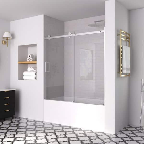 Frameless Sliding Glass Bath Tub Shower Door, 56-60 in. W x 58 in. H 5/16 in. 8mm Bathtub Shower Doors, Chorme