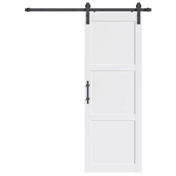 36 in. x 84 in. 3-Panel White Finished Solid MDF Core Interior Sliding Barn Door with Hardware Kit
