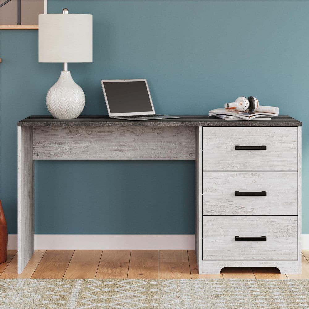 Shawburn 54 in. Rectangular White/Gray Wood Desk With 3 Drawer