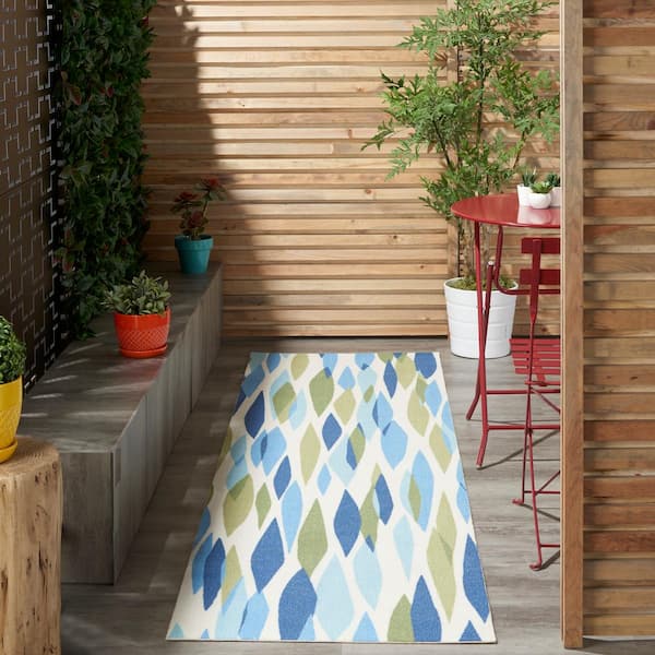 Sun N' Shade Seaglass 2 ft. x 8 ft. Abstract Contemporary Indoor/Outdoor Kitchen Runner Area Rug