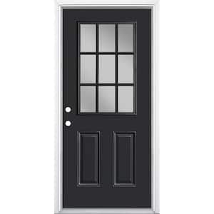 36 in. x 80 in. 9 Lite Right-Hand Inswing Painted Steel Prehung Front Exterior Door with Brickmold