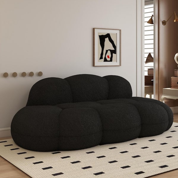 63 in. Armless Boucle Velvet 2-Seater Modular Loveseat Sofa in Black (Full assembled)