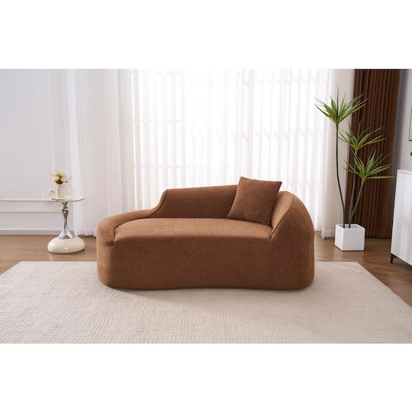 Vance 65.35 in. Brown Chenille Upholstered Chaise Lounge with Deep Seat Sofa Bed with 1 Pillow, Caramel