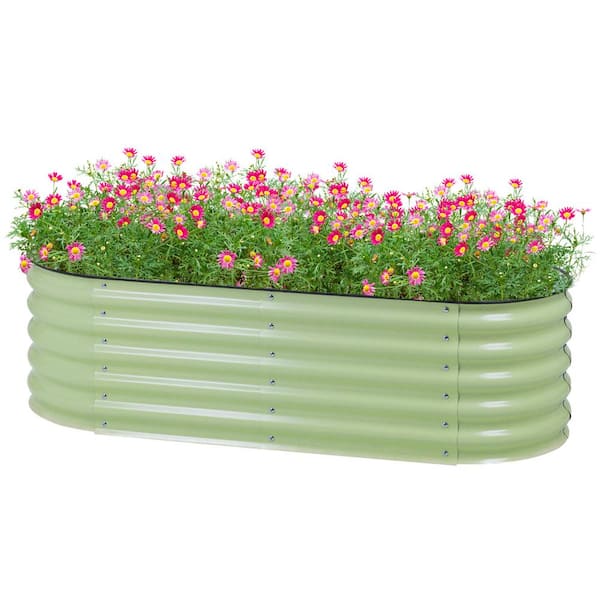 17 in. Tall 4-in-1 Olive Green Modular Metal Raised Garden Bed Kit Oval Planter Box for Vegetable Flower
