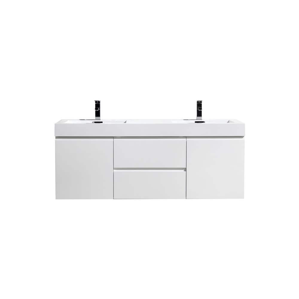 Fortune 60 in. W Bath Vanity in High Gloss White with Reinforced Acrylic Va
