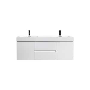 Fortune 60 in. W Bath Vanity in High Gloss White with Reinforced Acrylic Vanity Top in White with White Basins