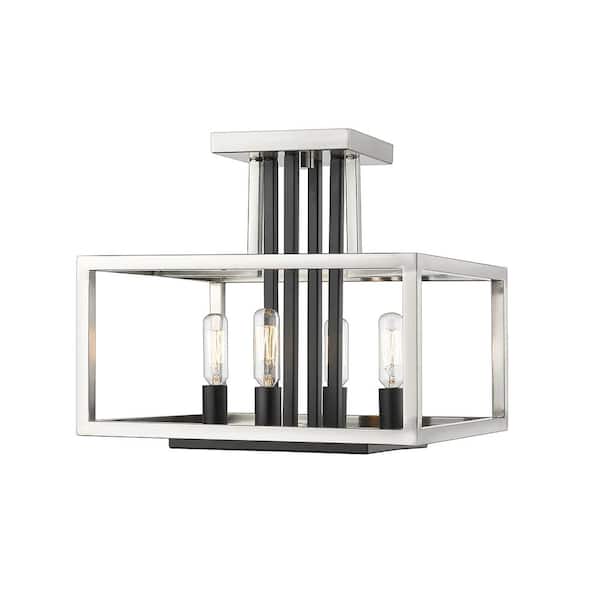 Unbranded Quadra 12 in. 4-Light Brushed Nickel Plus Black Semi-Flush Mount with no Shade