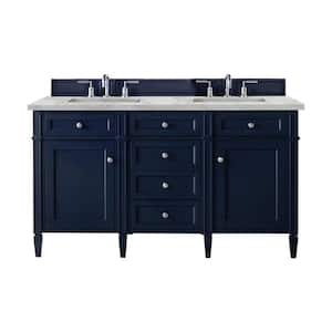 Brittany 60.0 in. W x 23.5 in. D x 34.0 in. H Bathroom Vanity in Victory Blue with Victorian Silver Silestone Quartz Top