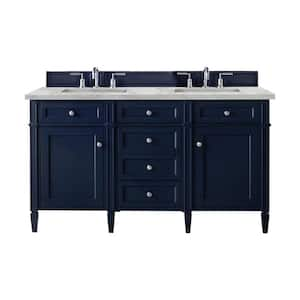 Brittany 60.0 in. W x 23.5 in. D x 34.0 in. H Double Bathroom Vanity in Victory Blue with Victorian Silver Quartz Top