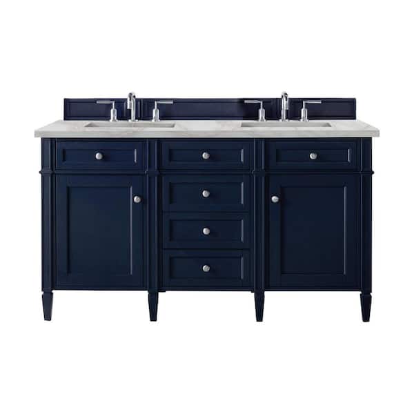 James Martin Vanities Brittany 60.0 in. W x 23.5 in. D x 34.0 in. H Double Bathroom Vanity in Victory Blue with Victorian Silver Quartz Top