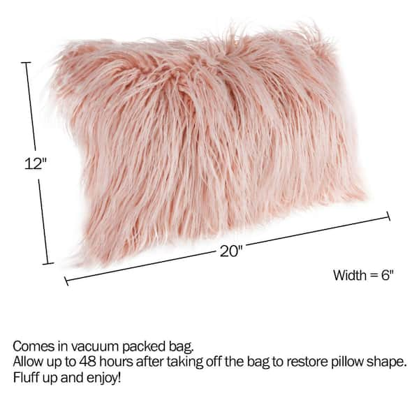 Pink 12 in. W x 20 in. L Faux Mongolian Fur Decorative Lumbar Throw Pillow 933172JRB The Home Depot