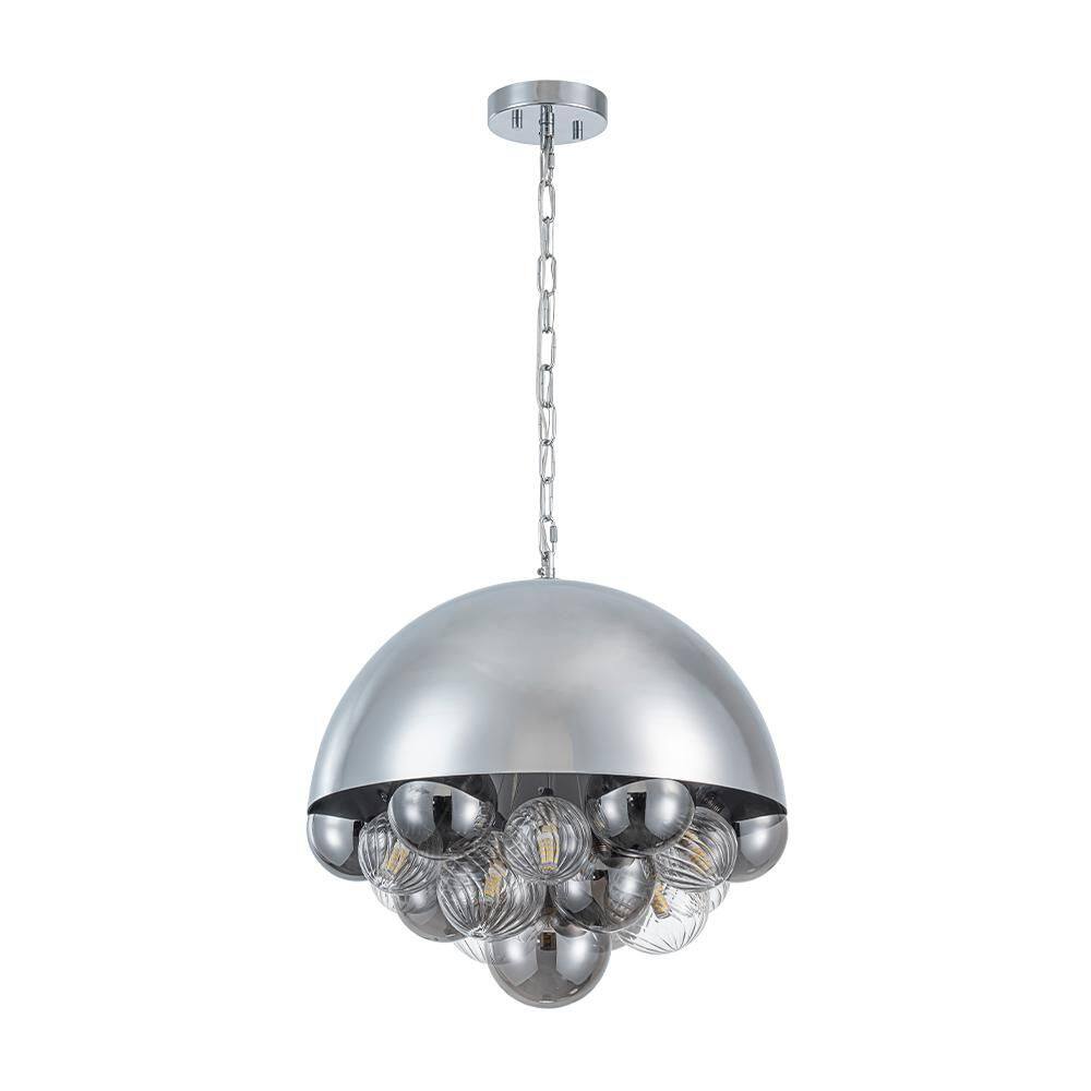 PCover 10-Light 17.7 in W Modern Glam Chrome Dome Pendant Light with Smoke Glass Ribbed Glass Globes for Living Room price history on PriceWatchPro