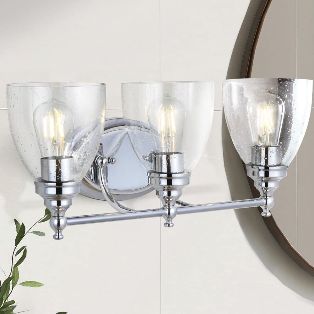 JONATHAN Y Marais 22.5 in. 3-Light Metal/Glass Chrome LED Wall Sconce ...