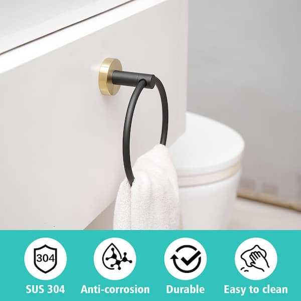 5-Piece Bath Hardware with Towel Bar Towel Hook Toilet Paper Holder and Towel Ring Set in Black Gold