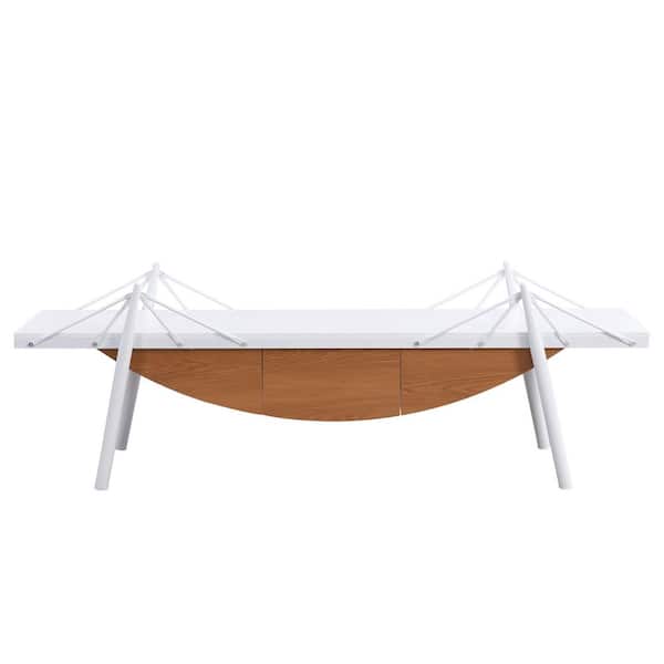 Sailboat-Shaped TV Stand, Modern Entertainment Center with Drawer, MDF Wood Media Console Table, Fits TVs up to 50 in.