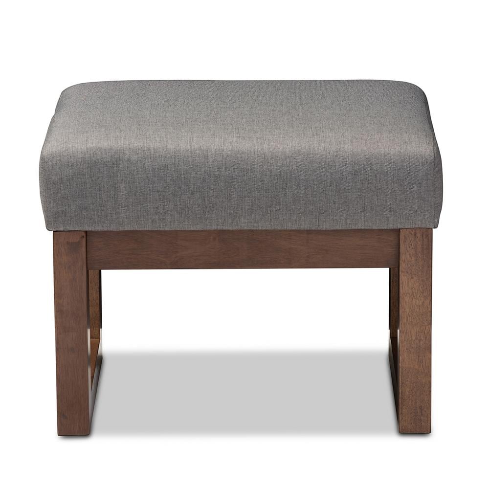 Gray Fabric Upholstered Walnut Wood Ottoman Stool