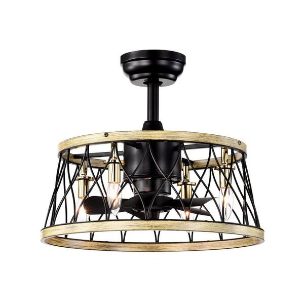Parrot Uncle 19 in. Indoor Black Metal Cage Chandelier Ceiling Fan with Light Kit and Remote Control