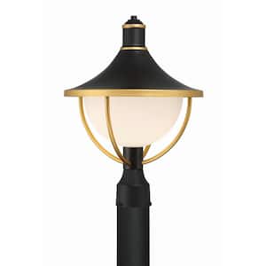 Atlas 1-Light Matte Black and Textured Gold Steel Weather Resistant Outdoor Post Light with No Bulb Included
