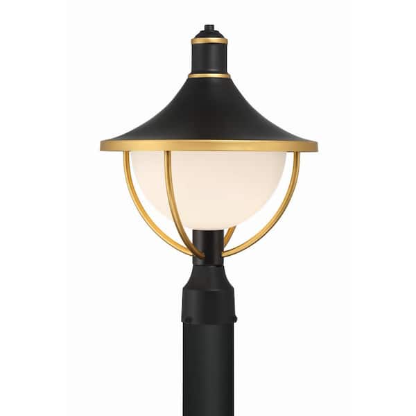 Crystorama Atlas 1-Light Matte Black and Textured Gold Steel Weather Resistant Outdoor Post Light with No Bulb Included