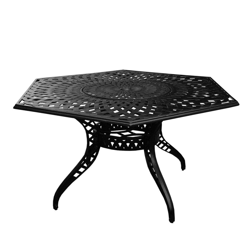 Oakland Living Black Hexagon Aluminum Dining Height Outdoor Dining Table 1822HEX63MESHTABLE