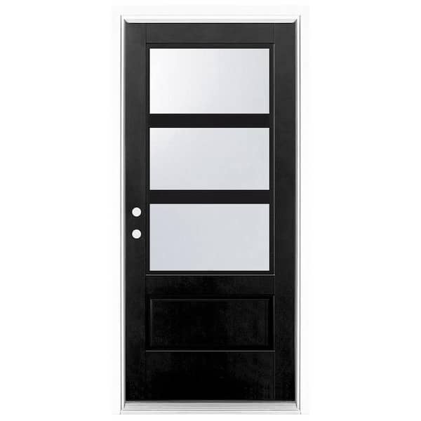 MP Doors 36 in. x 80 in. 3/4 Lite Right-Hand Inswing 3-Lite SDL LoE Clear Glass Finished Black Fiberglass Prehung Front Door