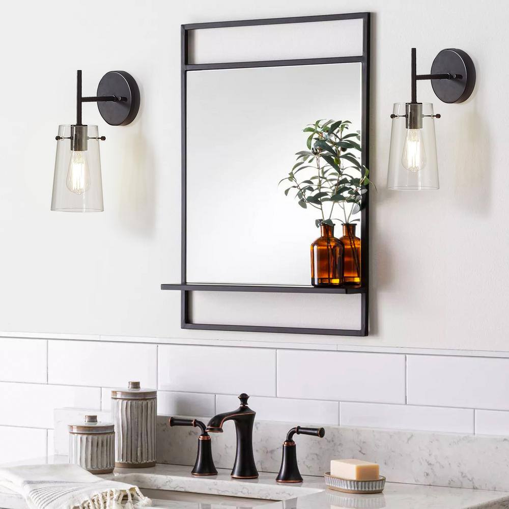 Bronze and Black Cone Glass Shade Wall Sconce