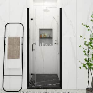 34 in. W x 72 in. H Bifold Semi-Frameless Shower Door in Black Finish with Clear Glass