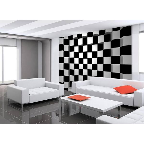 Ideal Decor 144 in. W x 100 in. H Black and White Squares Wall Mural