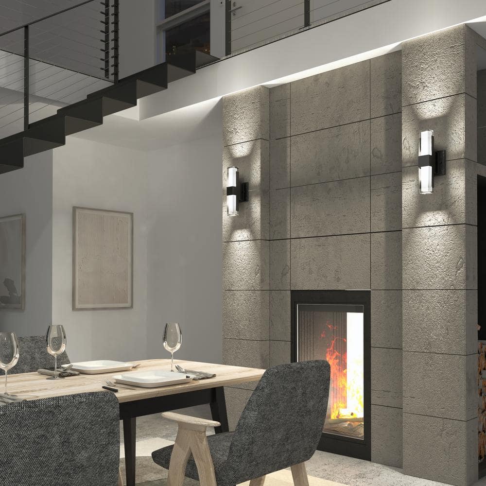 Gemini Matte Black Dimmable LED Outdoor Wall Sconce