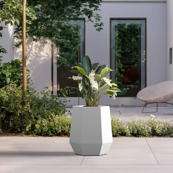 Sapcrete Lightweight 17.5 in. H Large Tall Crisp White Geometric Concrete Plant Pot/Planter for Indoor and Outdoor