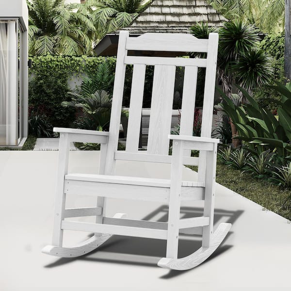 JEAREY White HDPE Plastic Adirondack Chair Outdoor Rocking Chair for Patio and Garden (1-Pack)