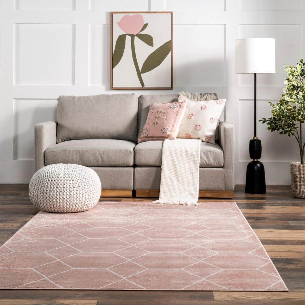 Pink Geometric Synthetic Medium Pile 4' x 6' Area Rug
