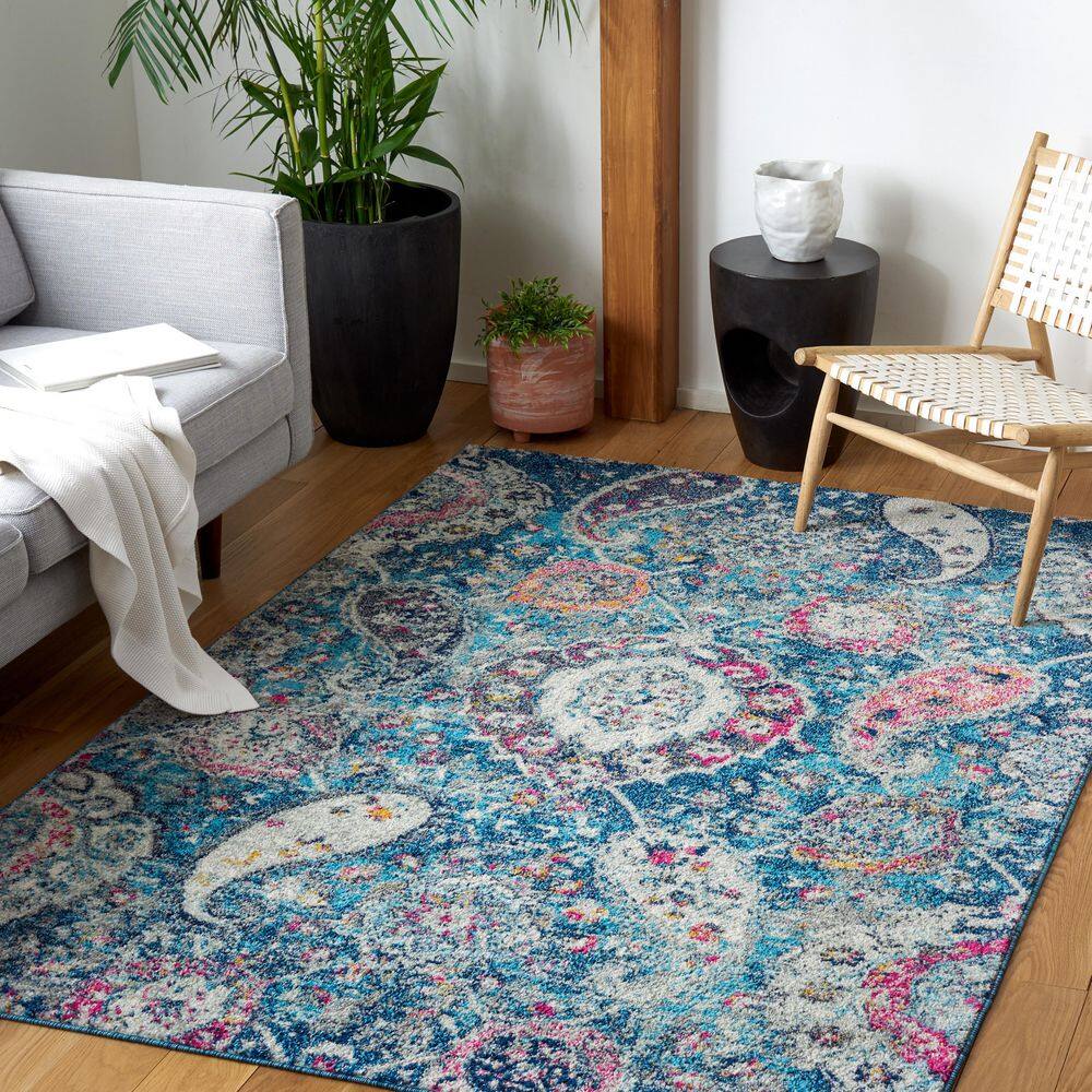Blue Paisley 4' x 6' Synthetic Area Rug