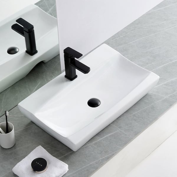 Maincraft 24.5 in. Ceramic Vessel Sink Topmount Bathroom Sink Basin in White