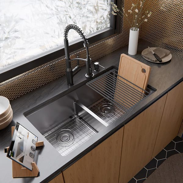 33-in. Undermount 50/50 Double Bowl 16 Gauge Stainless Steel Workstation Kitchen Sink