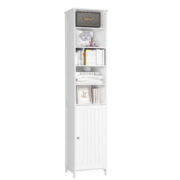 16 in. W x 13.5 in. D x 72 in. H White Freestanding Tall Floor Bathroom Linen Cabinet with Door and Adjustable Shelves