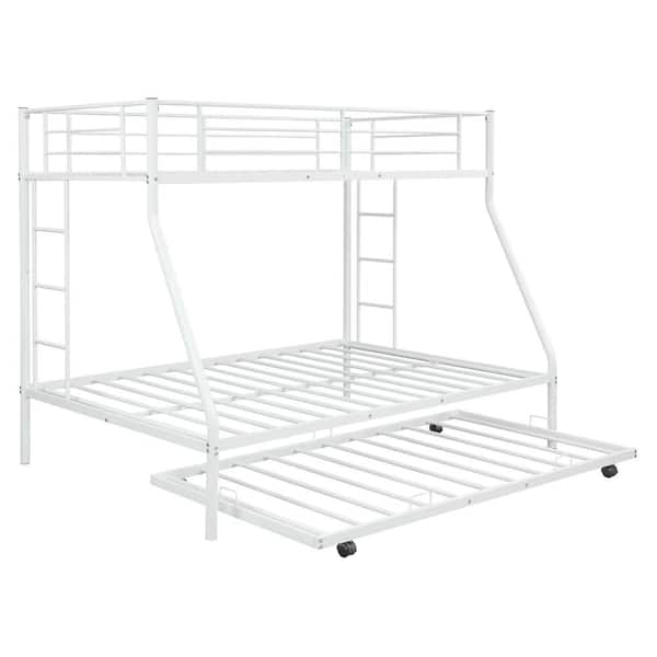 aisword White Twin over Full Bed with Sturdy Steel Frame, Bunk Bed with Twin Size Trundle, Two-Side Ladders
