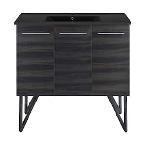 Annecy 36 in. W Black Walnut Bathroom Vanity in Black with Ceramic Sink Top