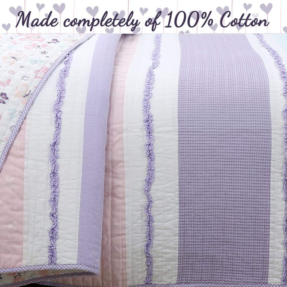 Purple and Pink Cotton Twin Reversible Quilt Set