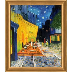 Cafe Terrace at Night by Vincent Van Gogh Muted Gold Glow Framed Architecture Oil Painting Art Print 24 in. x 28 in.