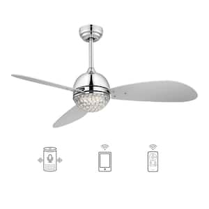 Corvin 52 in. Dimmable LED Indoor Chrome Smart Ceiling Fan with Crystal Light and Remote, Works with Alexa/Google Home