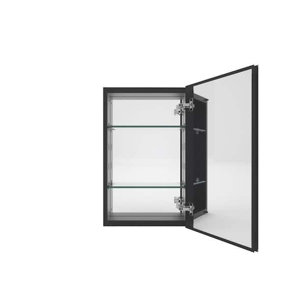 LuminaCare 15 in. W x 24 in. H Rectangular Black Aluminum Medicine Cabinet with Mirror