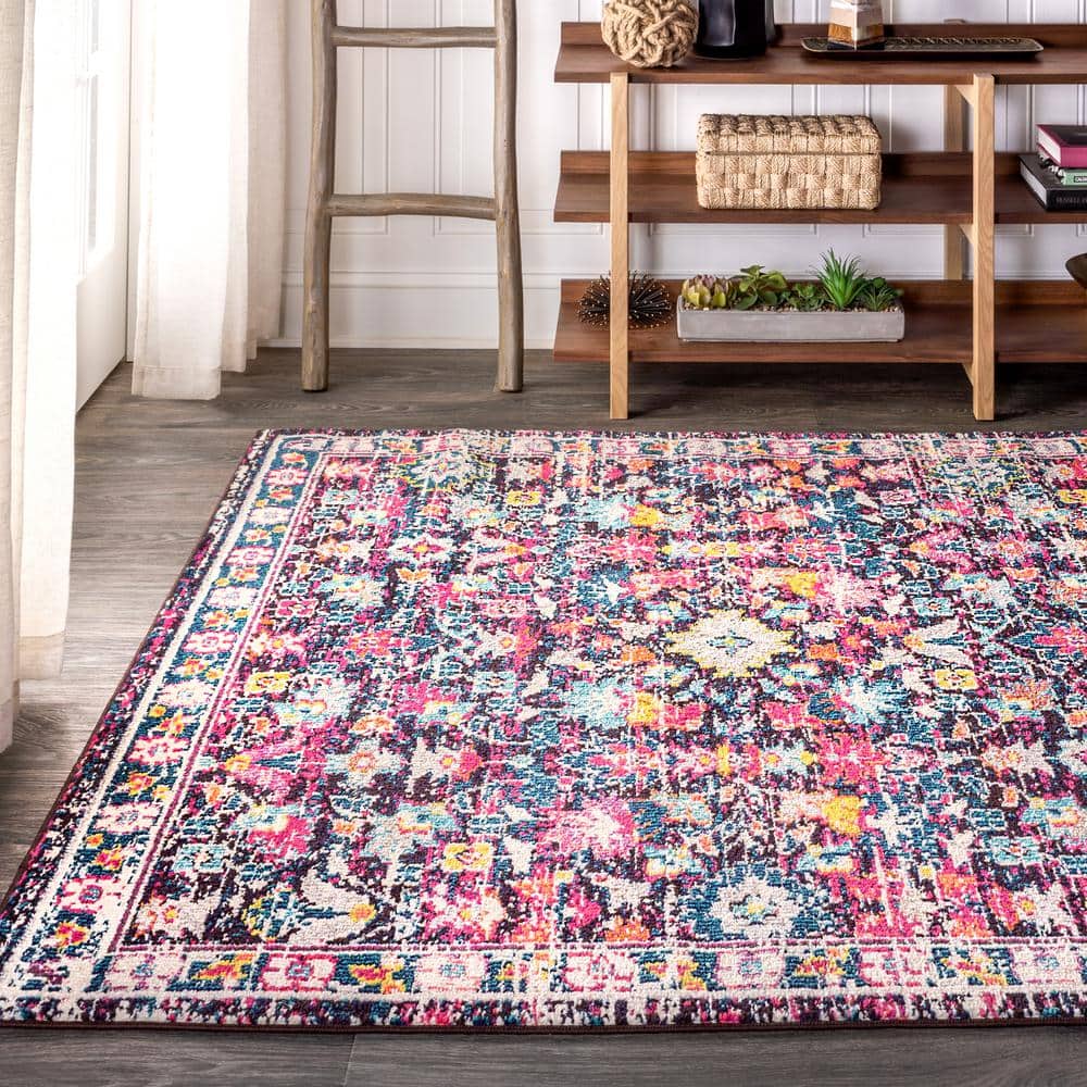 Ivory Rectangular 8' x 10' Stain-Resistant Synthetic Area Rug